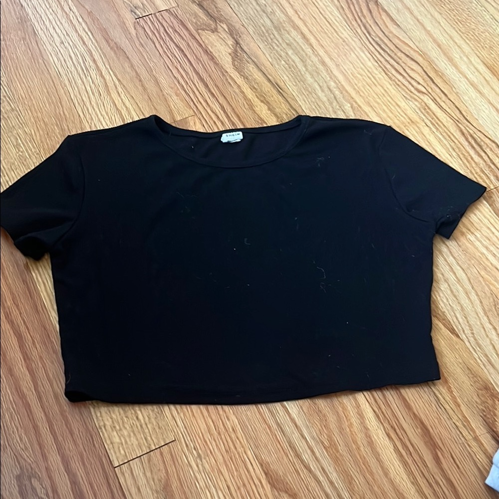SHEIN Black Boxy Crop T-Shirt Short Sleeve